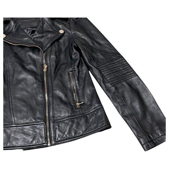 Guess Jacket Womens M Black Buttersoft Leather Moto Crop Goth Punk Biker Concert - Picture 13 of 16